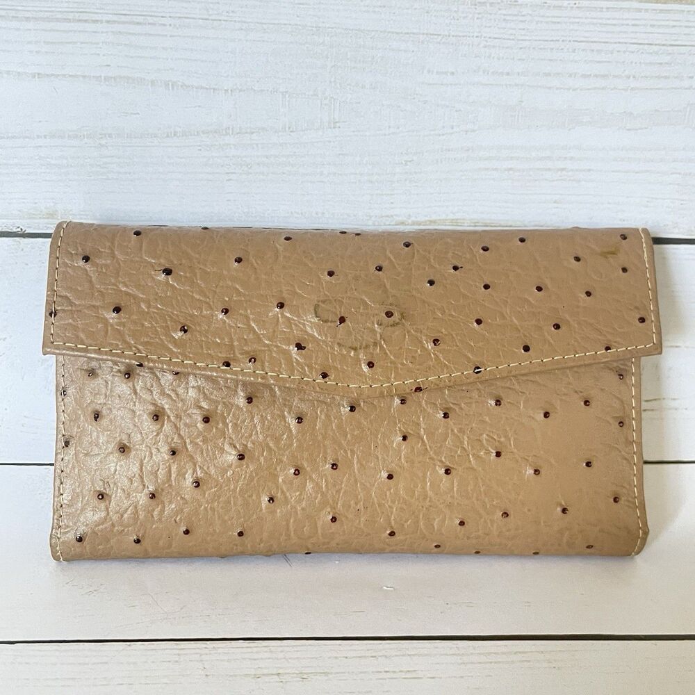 Royal Hock Genuine Ostrich Skin Wallet & Checkbook Cover 80’s Vintage Cognac